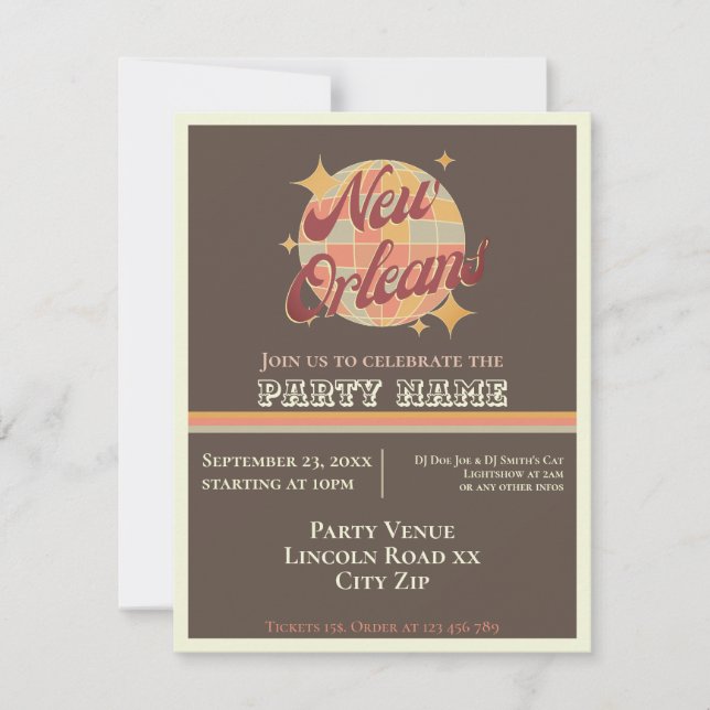 New Orleans City Louisiana themed party invite (Front)