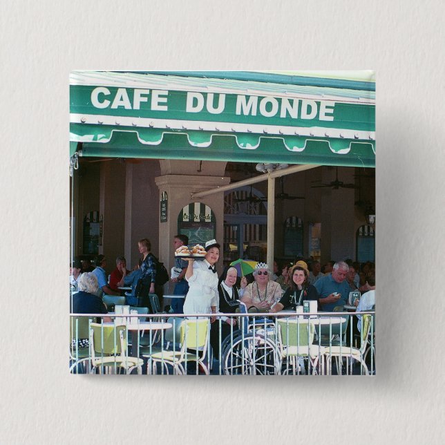 New Orleans Coffee and Beignets 2 Inch Square Button (Front)