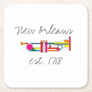 "New Orleans" Cool Jazz Trumpet Square Paper Coaster