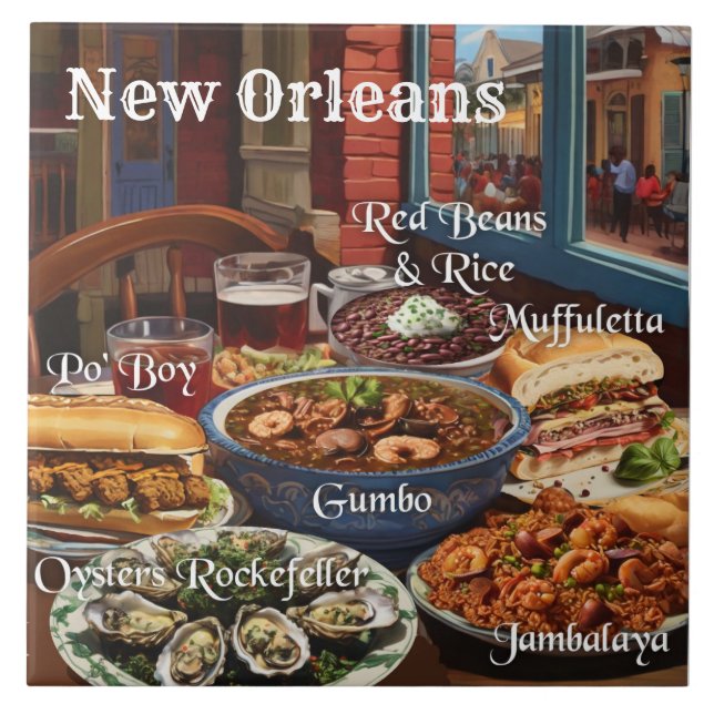 New Orleans Cuisine Foods and Dishes Kitchen Tile (Front)