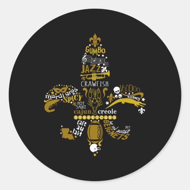 New Orleans Fleur-de-lis Southern Life Men Women  Classic Round Sticker (Front)