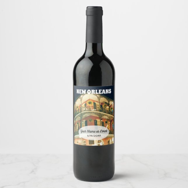 New Orleans French Quarter Background with text Wine Label (Front)