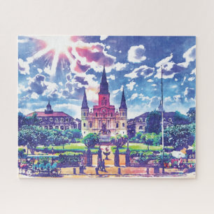 New Orleans French Quarter Colourful Watercolor Jigsaw Puzzle