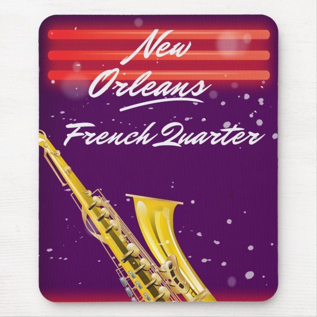 New Orleans French Quarter Saxophone travel poster Mouse Pad (Front)