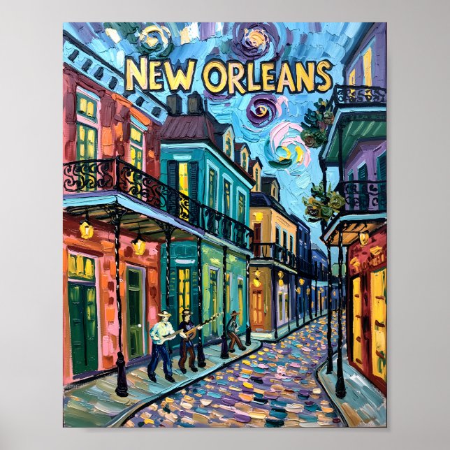 New Orleans French Quarter Van Gogh Style Travel Poster (Front)