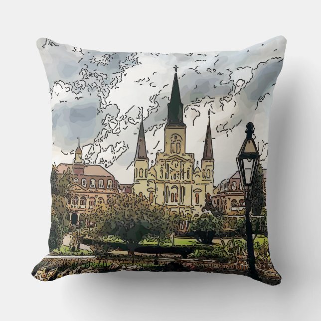 New Orleans JAckson Square Throw Pillow (Front)