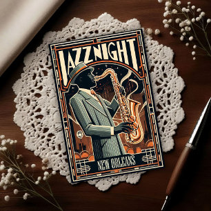 New Orleans Jazz Night – Vintage Art  Postcard