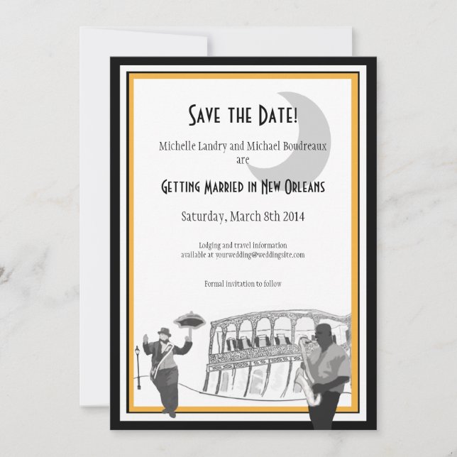 New Orleans Jazz Save the Date (black & gold) (Front)