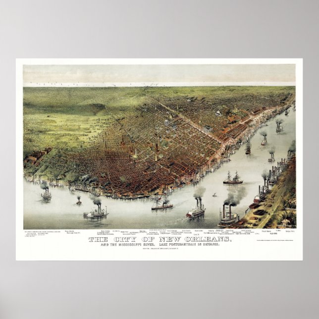 New Orleans, LA Panoramic Map - 1885 Poster (Front)