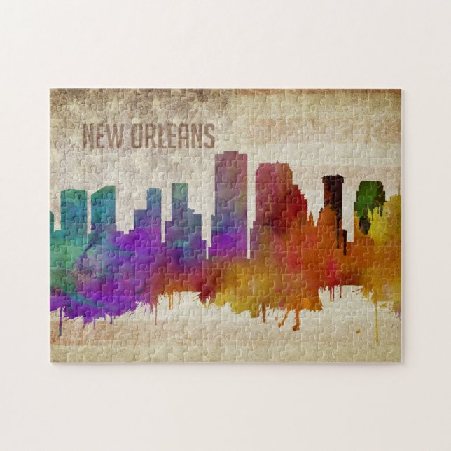 New Orleans, LA | Watercolor City Skyline Jigsaw Puzzle (Horizontal)