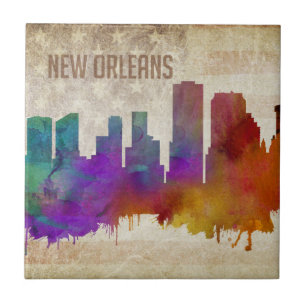 New Orleans, LA   Watercolor City Skyline Tile