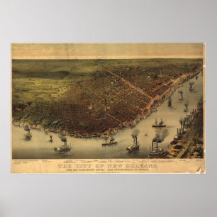 New Orleans Louisana 1885 Antique Panoramic Map Poster