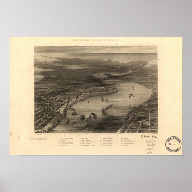 New Orleans Louisiana 1863 Panoramic Map Poster (Front)