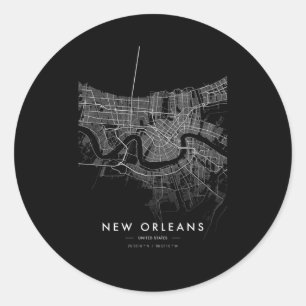 New Orleans Louisiana City Coordinates Skyline Cit Classic Round Sticker