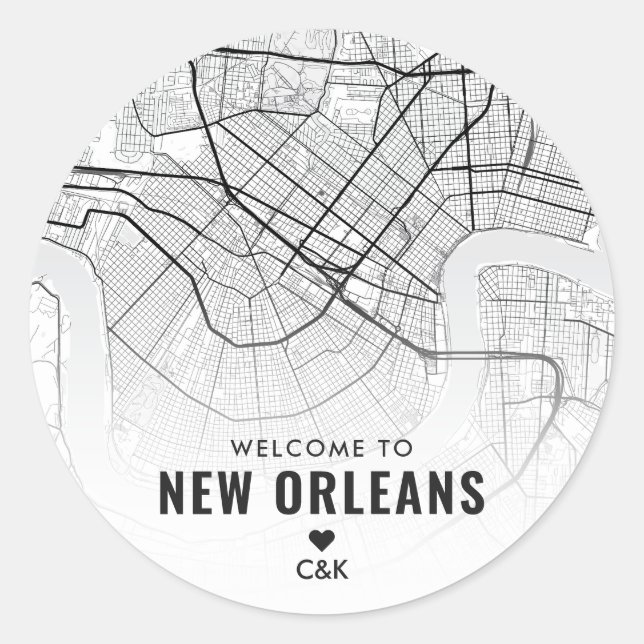 New Orleans, Louisiana City Map | Wedding Welcome Classic Round Sticker (Front)