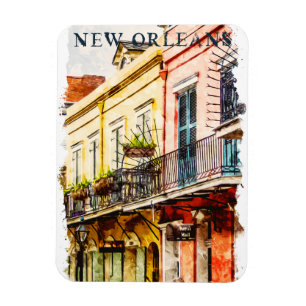 New Orleans Louisiana French Quarter Watercolor Magnet