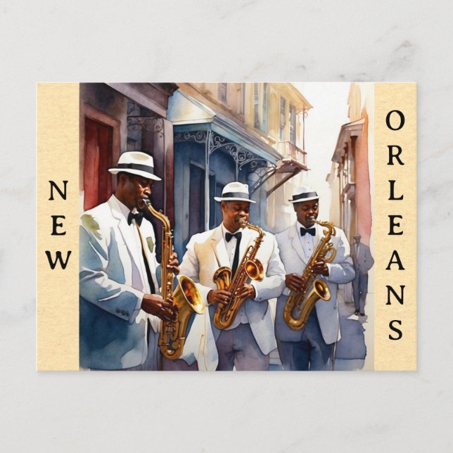 New Orleans Louisiana Jazz Music Watercolor Travel Postcard (Front)