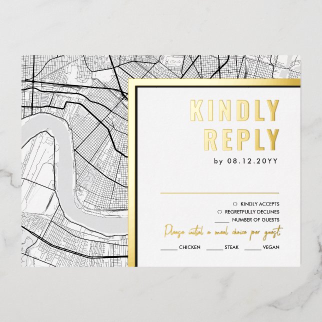 New Orleans, Louisiana Love Locator | RSVP Reply Foil Invitation Postcard (Front)