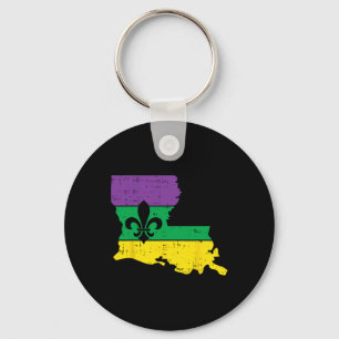 New Orleans Louisiana Map Jester Funny Mardi Gras Keychain