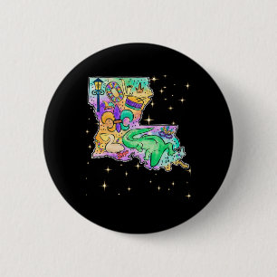 New Orleans Louisiana Map Mardi Gras Jester Funny 2 Inch Round Button