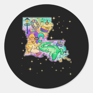 New Orleans Louisiana Map Mardi Gras Jester Funny Classic Round Sticker