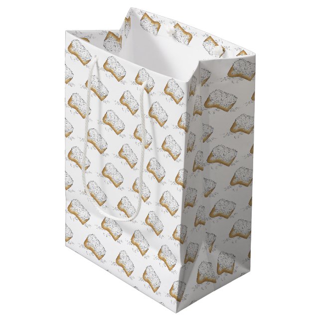 New Orleans Louisiana NOLA Sugary Beignet Pastry Medium Gift Bag (Front Angled)