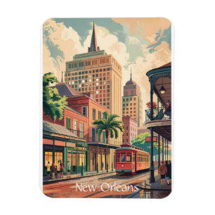 New Orleans Louisiana Painting Vintage Travel Magnet