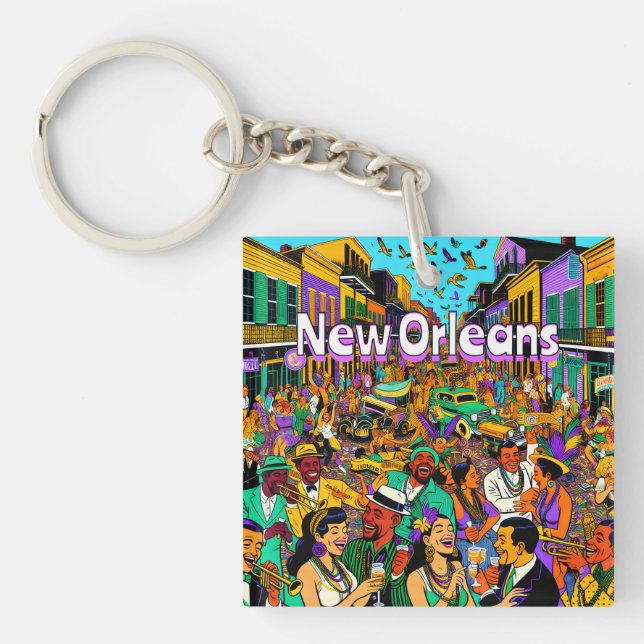 New Orleans, Louisiana People Having Fun Keychain (Front)