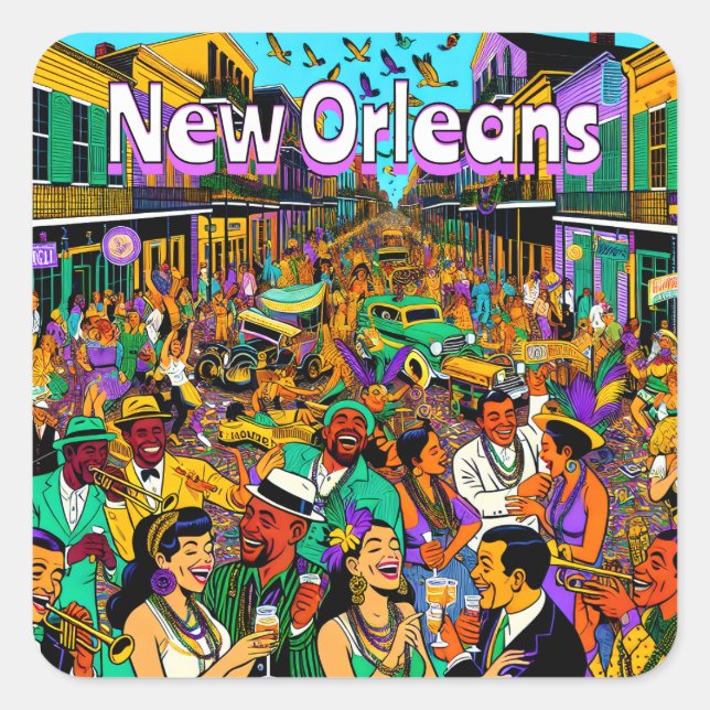 New Orleans, Louisiana People Having Fun Square Sticker (Front)