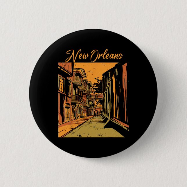 New Orleans Louisiana Souvenir Bourbon Street  2 Inch Round Button (Front)