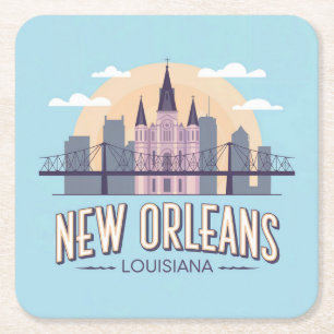 New Orleans Louisiana Square Coaster Set