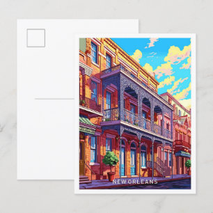 New Orleans Louisiana Travel Vintage Illustration Postcard