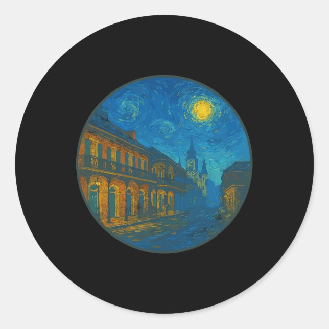New Orleans Louisiana - Van Gogh Starry Night Styl Classic Round Sticker (Front)