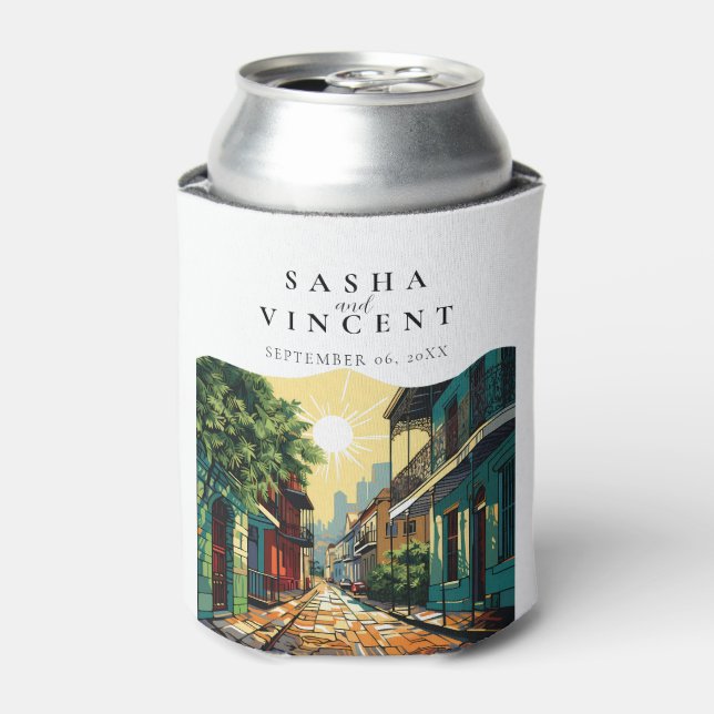 New Orleans Louisiana Wedding Retro Can Cooler (Can Front)
