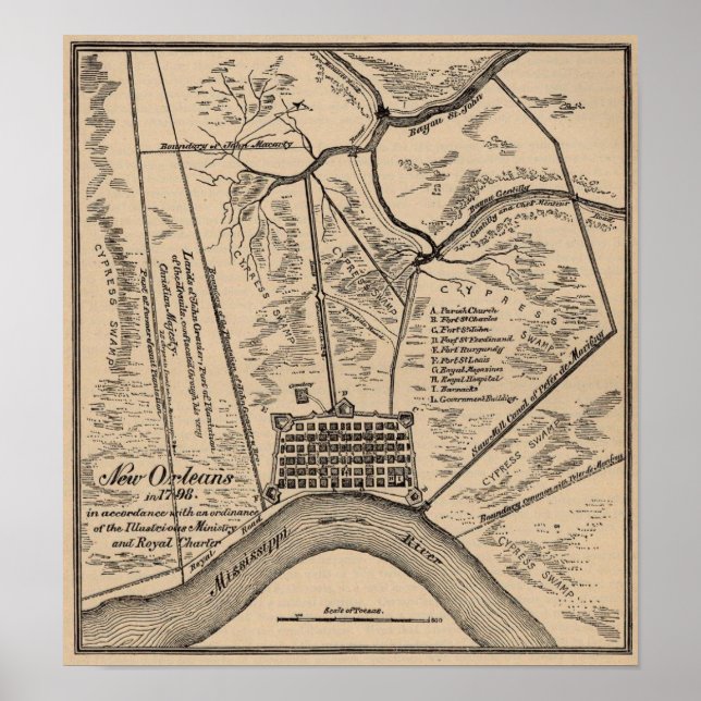 New Orleans Map 1798 Poster (Front)