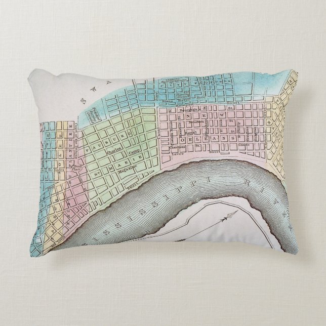 New Orleans Map, 1837 Decorative Pillow (Front)