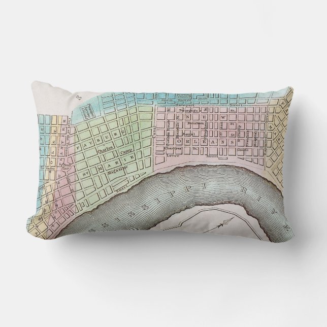 New Orleans Map, 1837 Lumbar Pillow (Front)