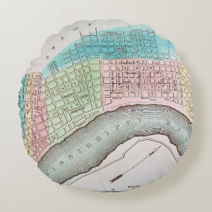 New Orleans Map, 1837 Round Pillow