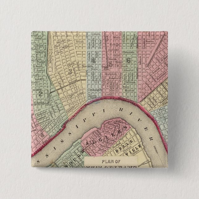 New Orleans Map by Mitchell 2 Inch Square Button (Front)