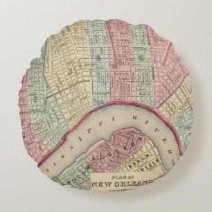 New Orleans Map by Mitchell Round Pillow