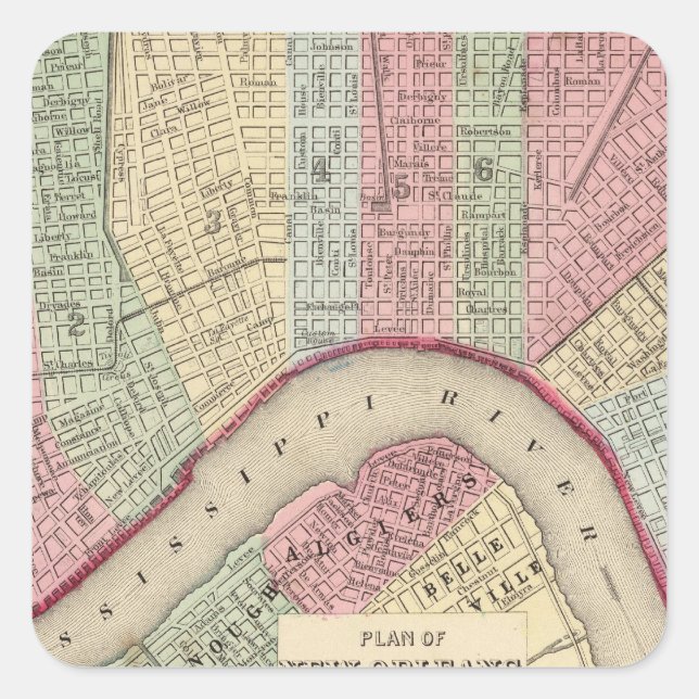 New Orleans Map by Mitchell Square Sticker (Front)