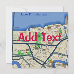 New Orleans Map edit text, party Invitation