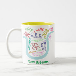 New Orleans Map Nola Neighbourhoods Word Two-Tone Coffee Mug