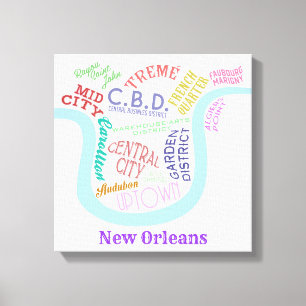New Orleans Map Nola Neighbourhoods Word Typograph Canvas Print