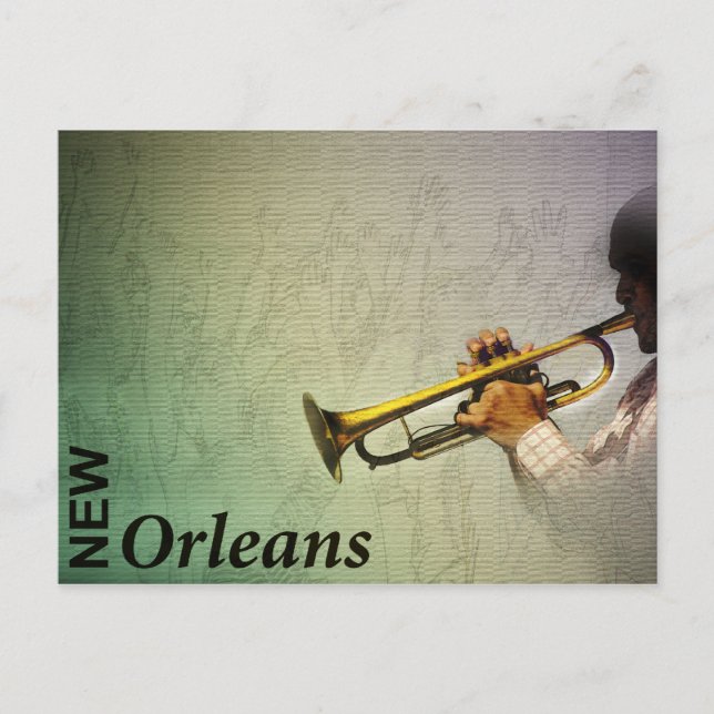 New Orleans Mardi Gras and Jazz Photomanipulation Postcard (Front)