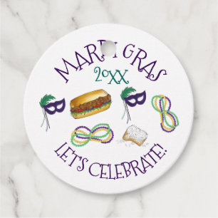 New Orleans Mardi Gras Beignet Beads Mask Po'Boy Favour Tags
