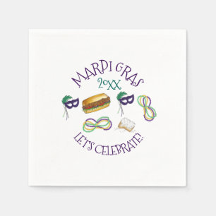 New Orleans Mardi Gras Beignet Beads Mask Po'Boy Napkin