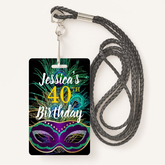 New Orleans Mardi Gras Birthday Buy Drink QR code Badge (Front with Lanyard)