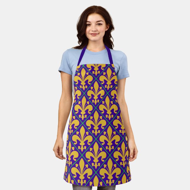 New Orleans Mardi Gras Fleur de Lis Apron (Worn)