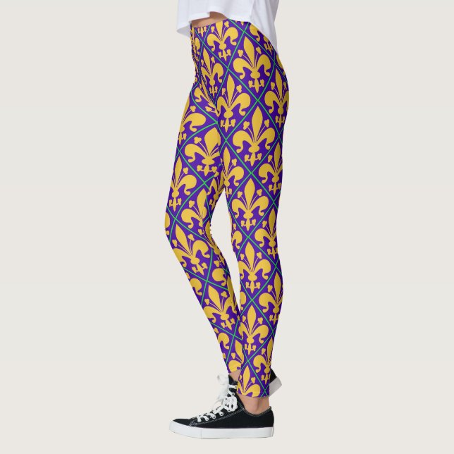 New Orleans Mardi Gras Party Fleur de Lis Leggings (Left)